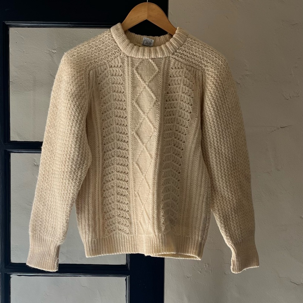 Lovely Vintage Oat Wool Cable Knit Fisherman Sweater AS IS